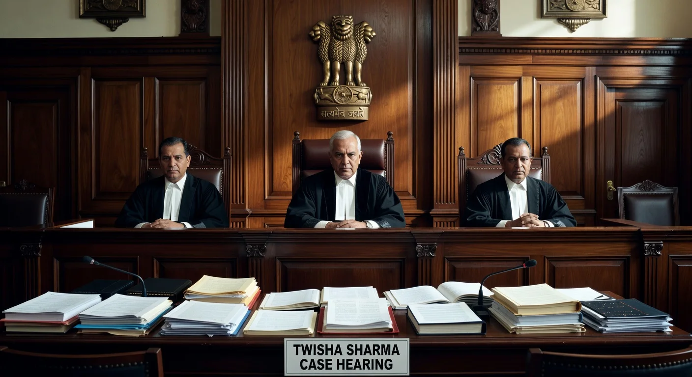 Illustration of Supreme Court justices hearing the Twisha Sharma case.