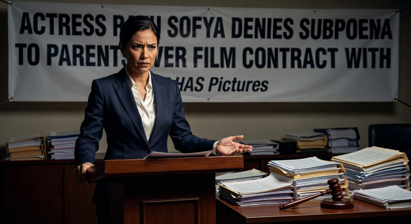 Actress Ratu Sofya in a formal setting denying reports of a family subpoena over a film contract dispute.