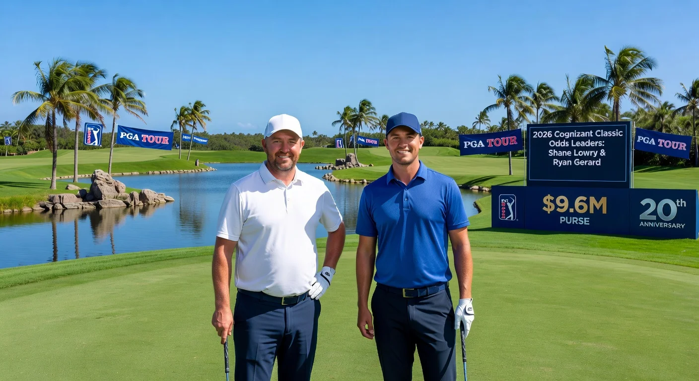 Shane Lowry and Ryan Gerard, co-favorites for the 2026 Cognizant Classic, on the tee at PGA National Champion Course.