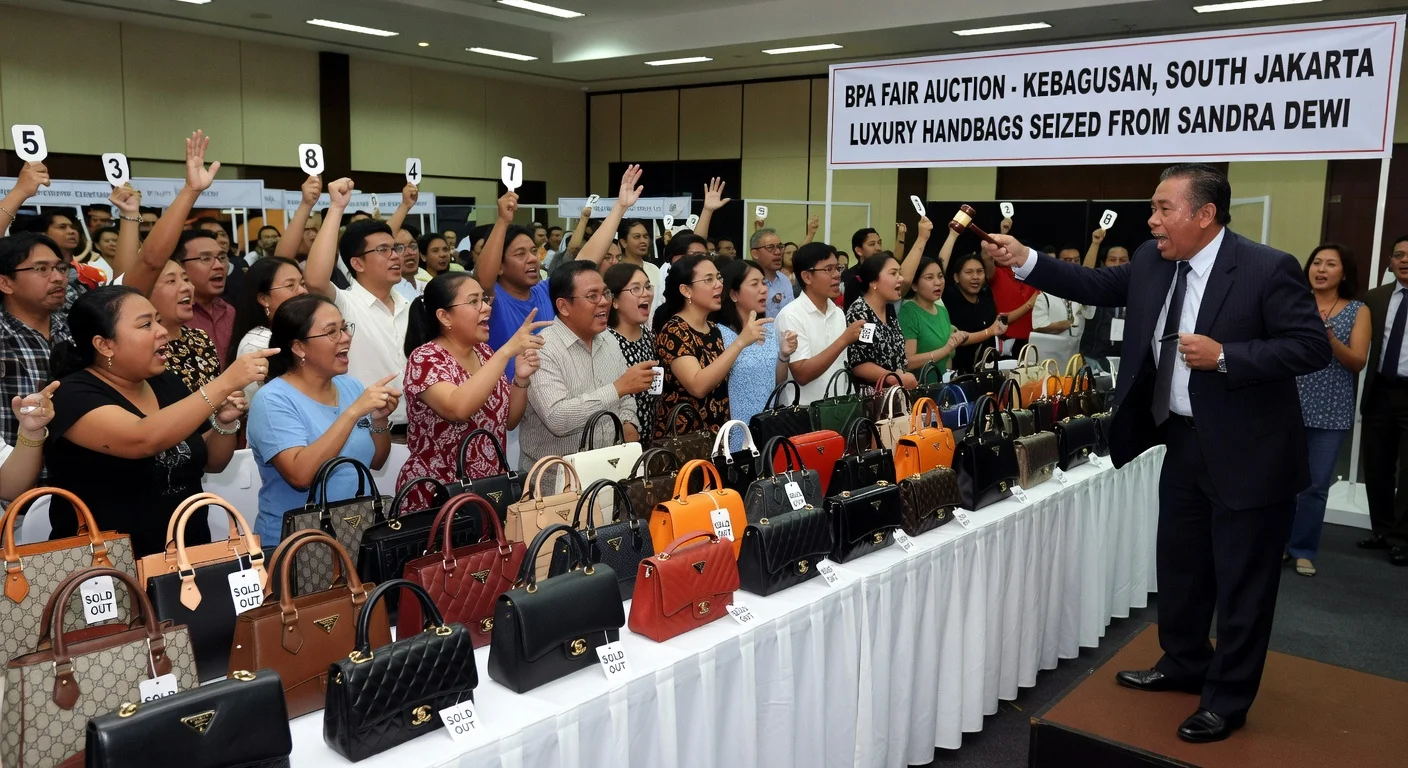 Auction scene at BPA Fair with Sandra Dewi's luxury bags selling out
