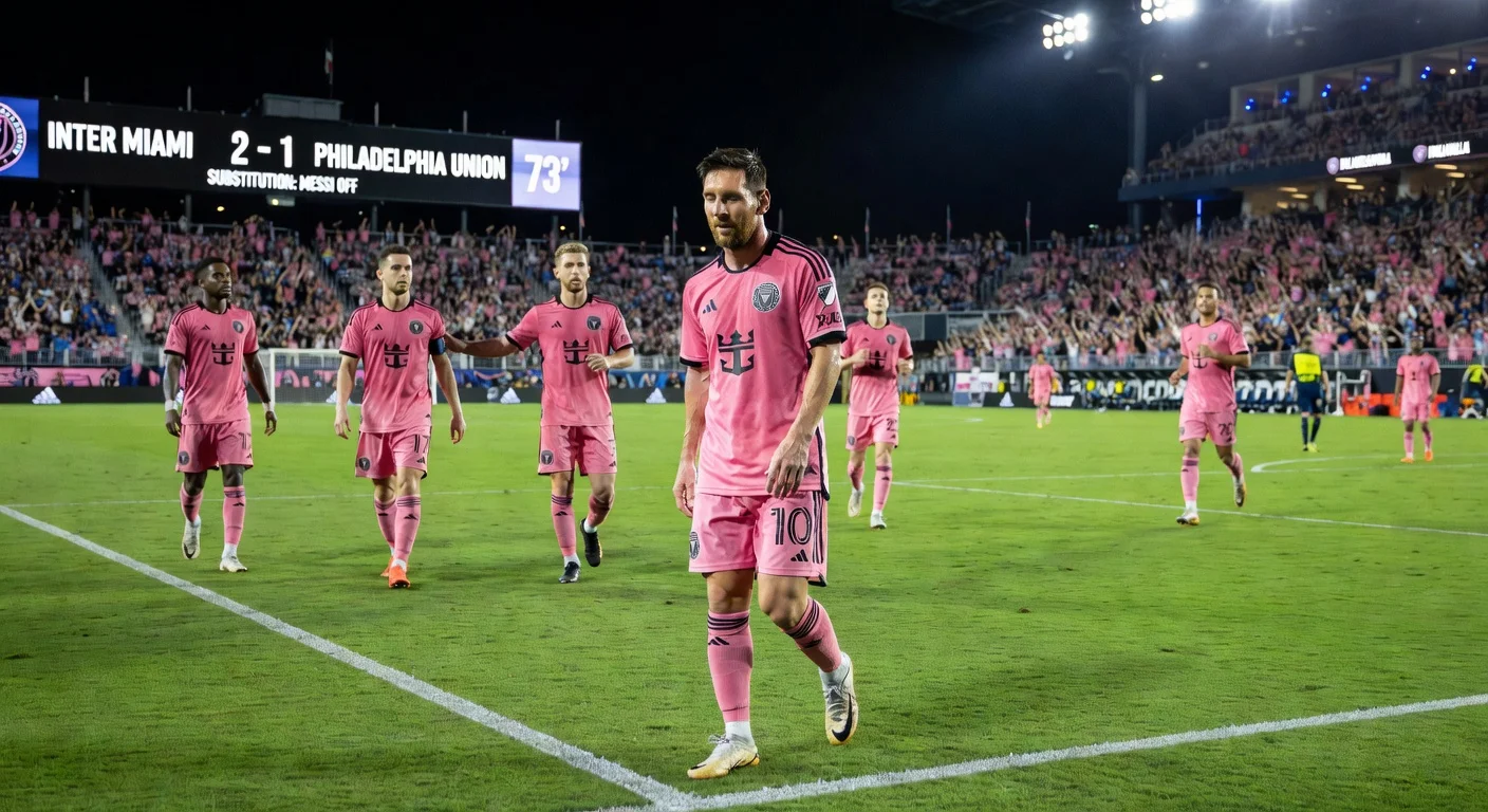 Lionel Messi substituted during Inter Miami soccer match due to fatigue.