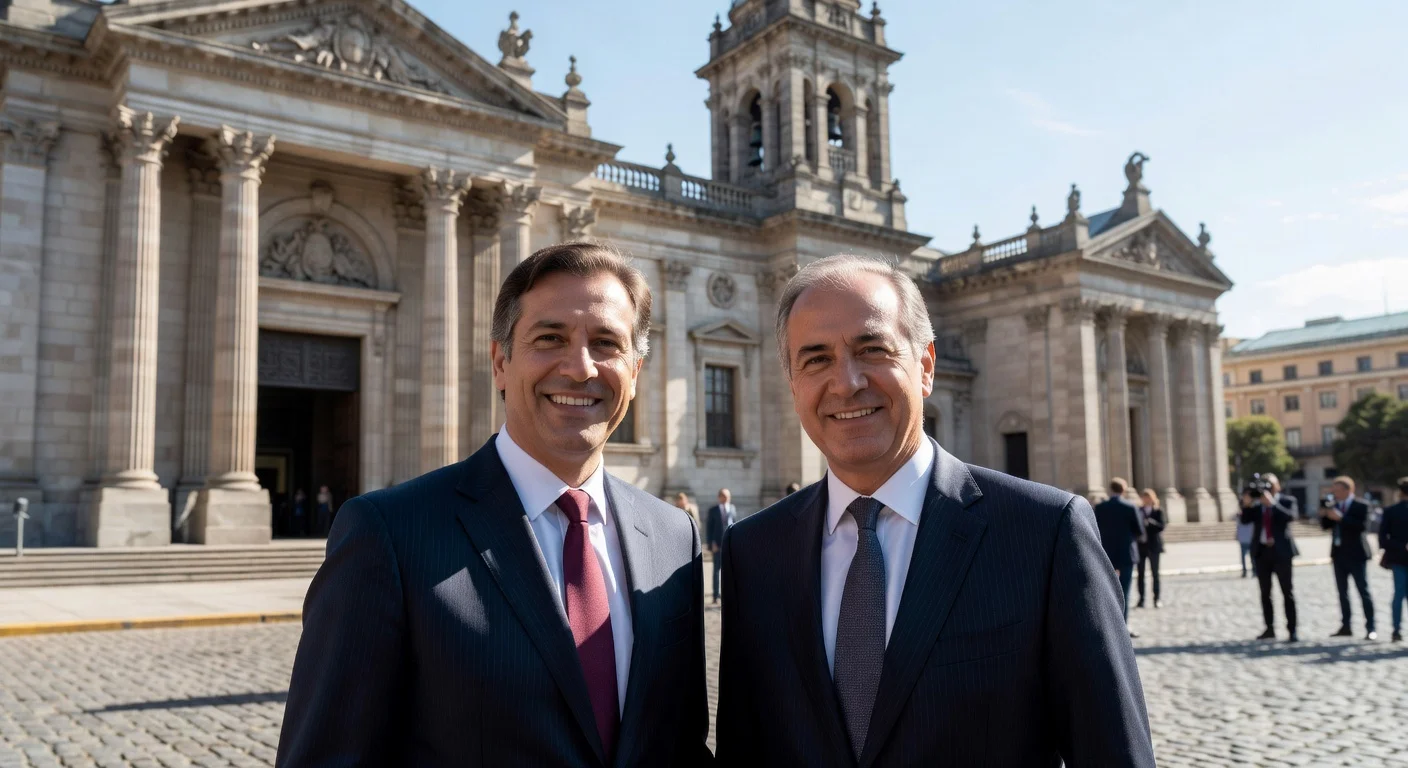 Santiago Caputo and Eduardo Menem posing together smiling after the May 25 Te Deum to ease political tensions.
