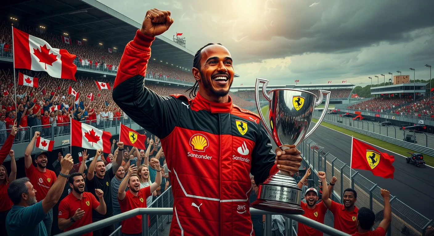 Lewis Hamilton celebrating second place at the Canadian Grand Prix for Ferrari