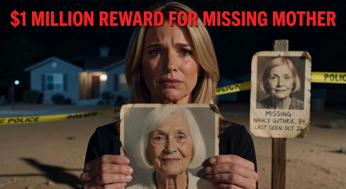 Savannah Guthrie tearfully announces $1 million reward for her kidnapped mother Nancy, missing from Tucson.