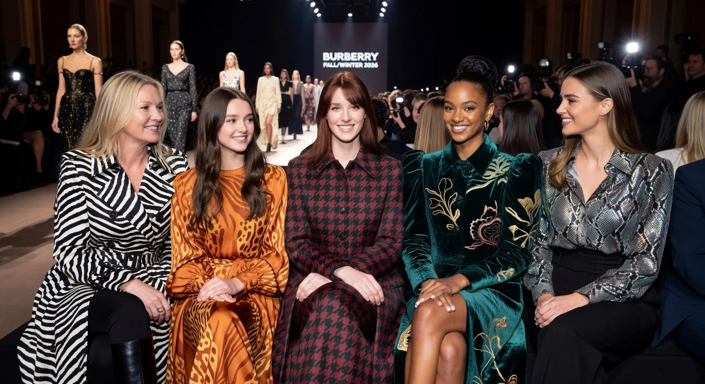 Celebrities Kate Moss, Lila Moss, Daisy Edgar-Jones, Myha’la, and Marisa Abela front row at Burberry show, London Fashion Week Fall/Winter 2026.