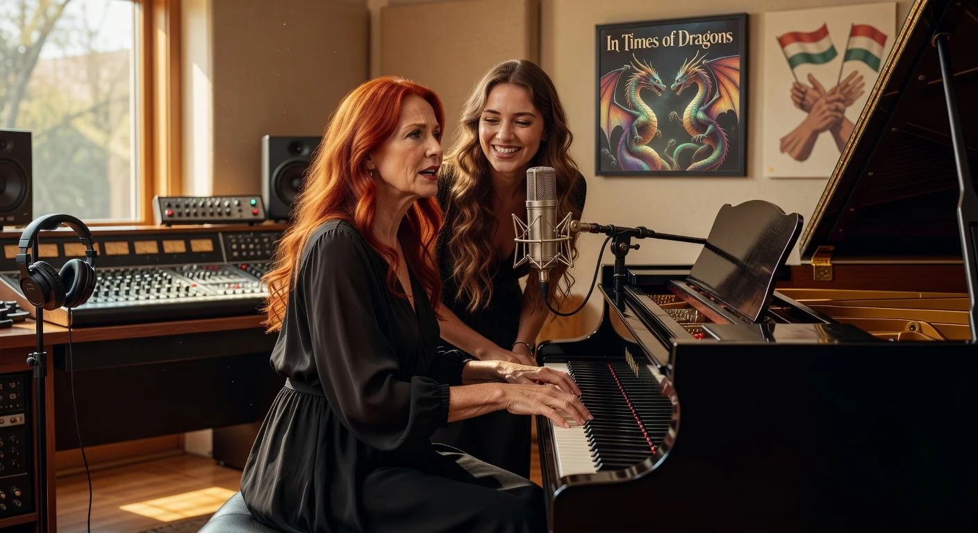 Tori Amos and daughter Tash recording 'Stronger Together' single in studio, evoking unity and album themes.