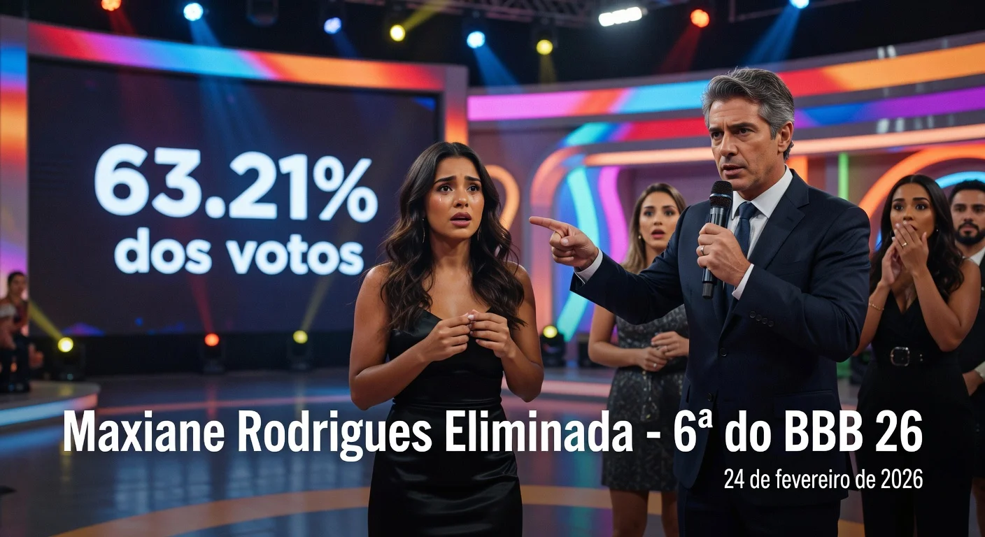 Maxiane Rodrigues reacts emotionally to her elimination from BBB 26 with 63.21% of votes, on the Globo stage with host Tadeu Schmidt.