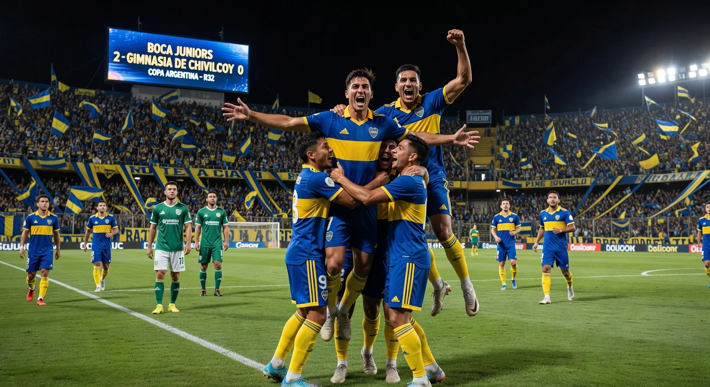 Adam Bareiro celebrates his brace as Boca Juniors beats Gimnasia de Chivilcoy 2-0 in Copa Argentina round of 32 in Salta.