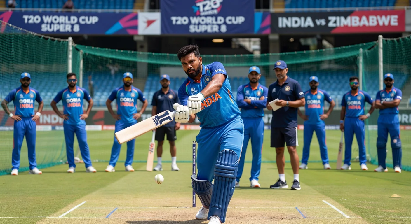 Sanju Samson bats confidently in practice at Chepauk ahead of India's T20 World Cup Super 8 match against Zimbabwe.