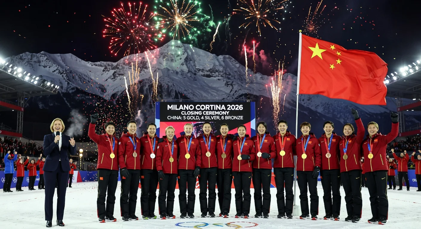 Chinese athletes celebrate best-ever overseas Winter Olympics medal haul at Milano Cortina 2026 closing ceremony.