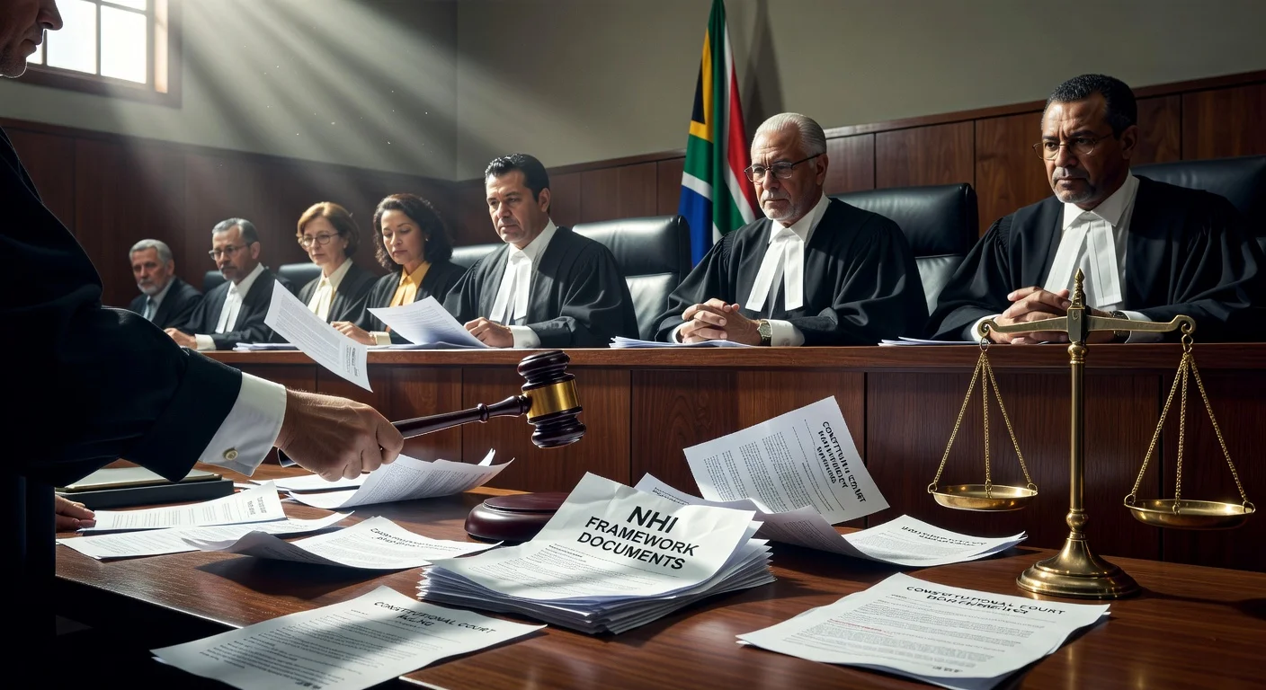 Illustration of Constitutional Court judges invalidating key NHI provisions.