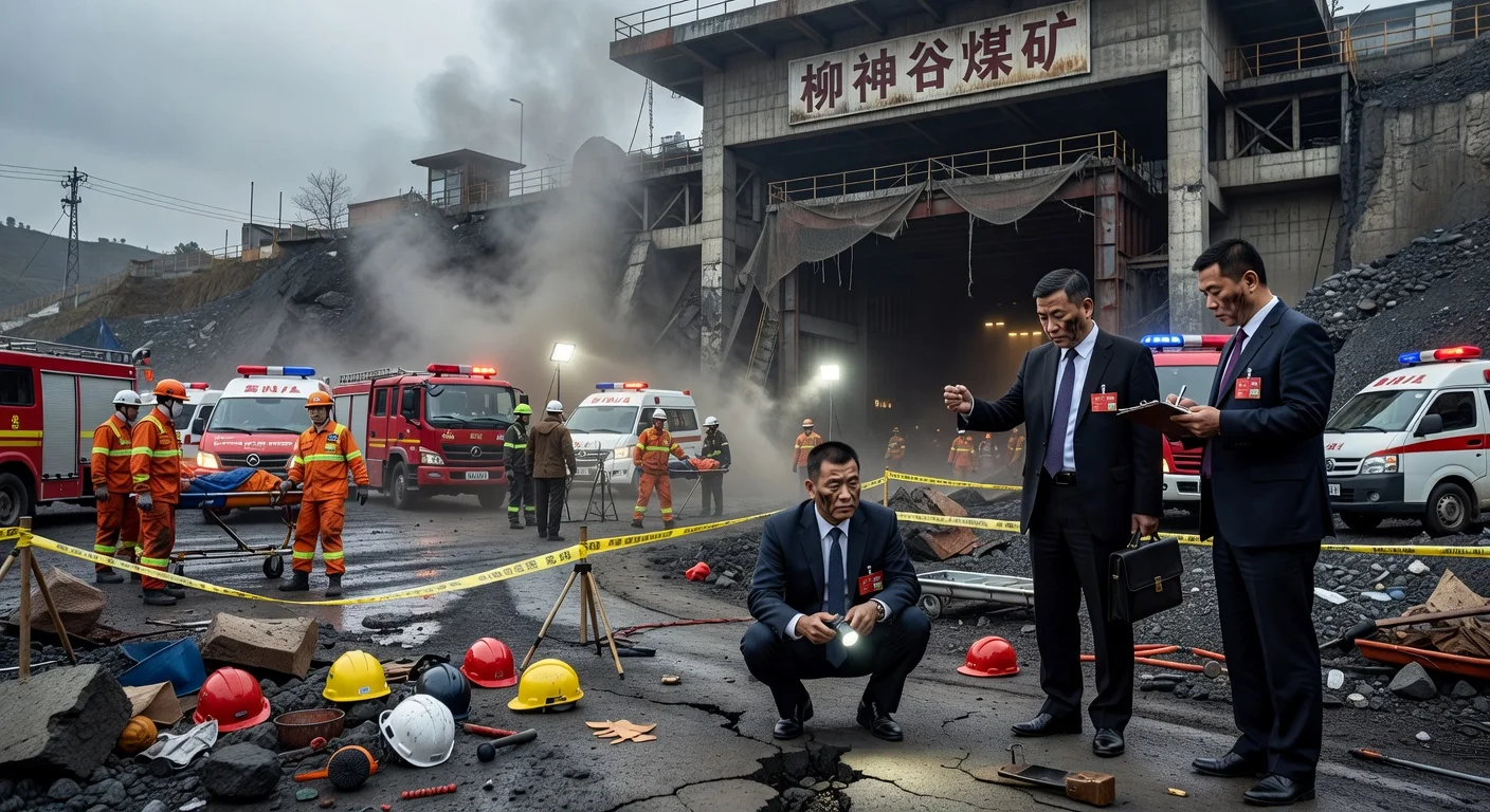 Chinese officials investigating the Liushenyu coal mine site after a deadly gas explosion.