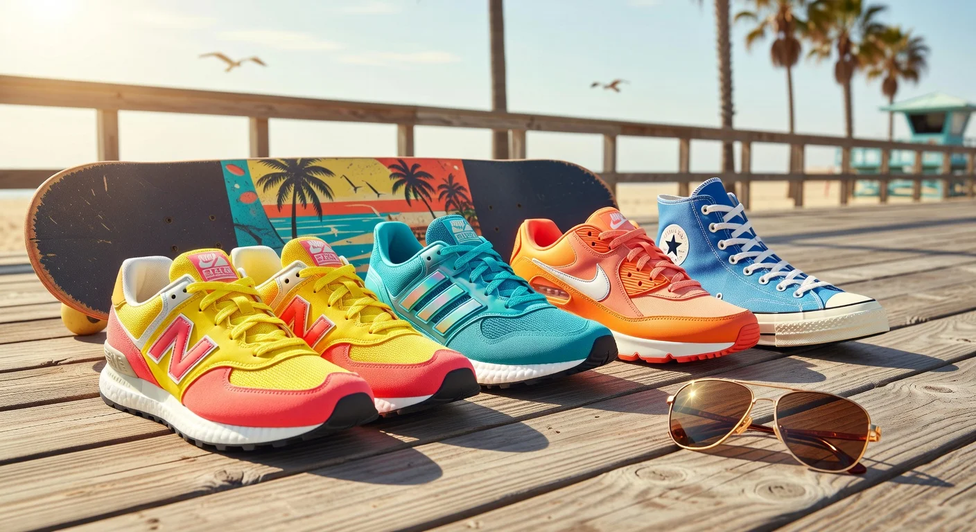 Collection of new sneakers from New Balance, adidas, Nike, and Converse in fresh summer colorways.