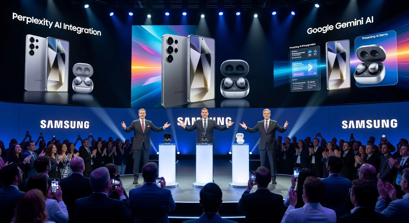 Samsung unveiling Galaxy S26 series and Buds 4 at Unpacked 2026 event in San Francisco.