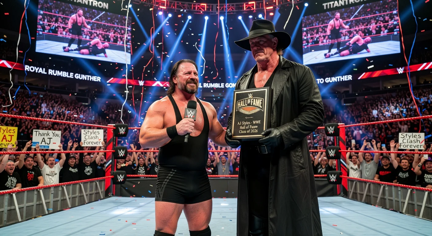 AJ Styles tearfully receives 2026 WWE Hall of Fame induction from The Undertaker during emotional Raw tribute after retirement.