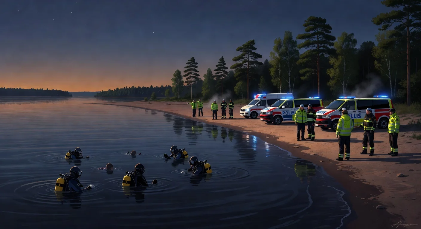 Emergency services searching for a drowned child at a swimming spot in Västerås
