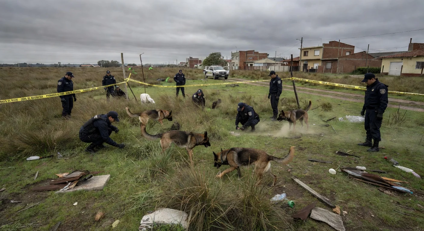 Search party looking for missing girl in a vacant lot in Córdoba