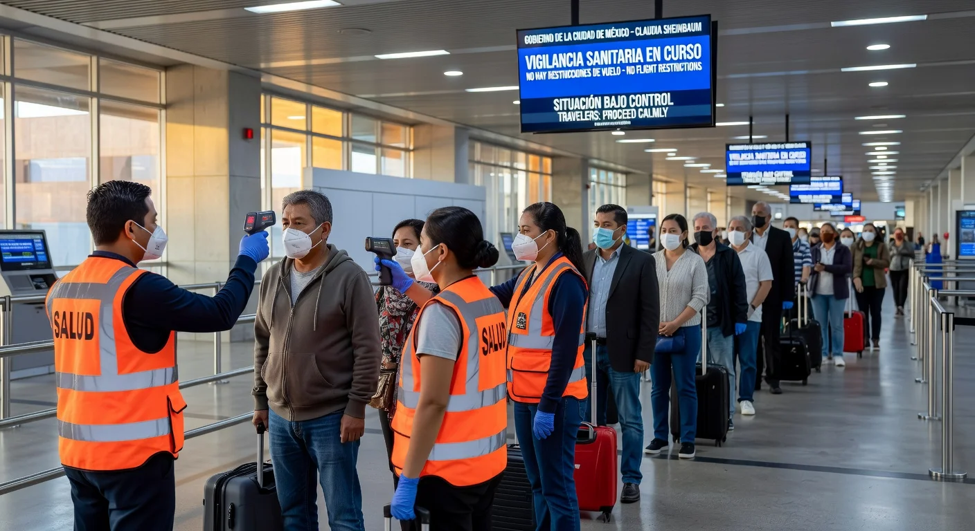 Health officials screening passengers at a Mexican airport for Ebola as part of enhanced surveillance measures.