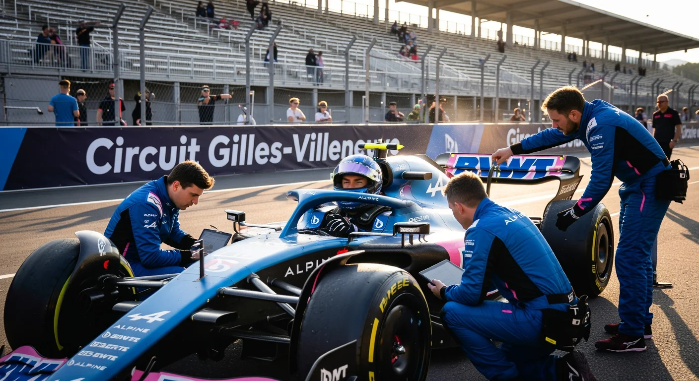 Pierre Gasly and his Alpine F1 car dealing with technical issues at the Canadian Grand Prix