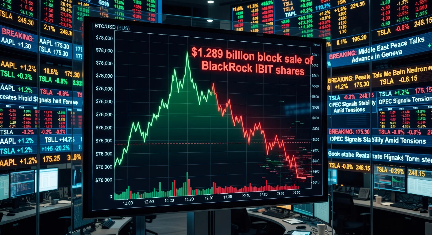 Illustration of Bitcoin price chart spiking to $78,000 then reversing on large sale.