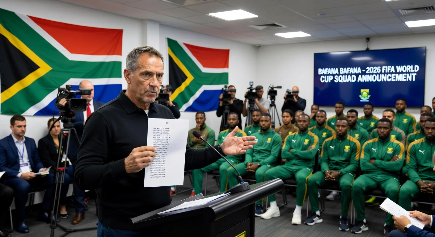Hugo Broos announcing the Bafana Bafana World Cup squad