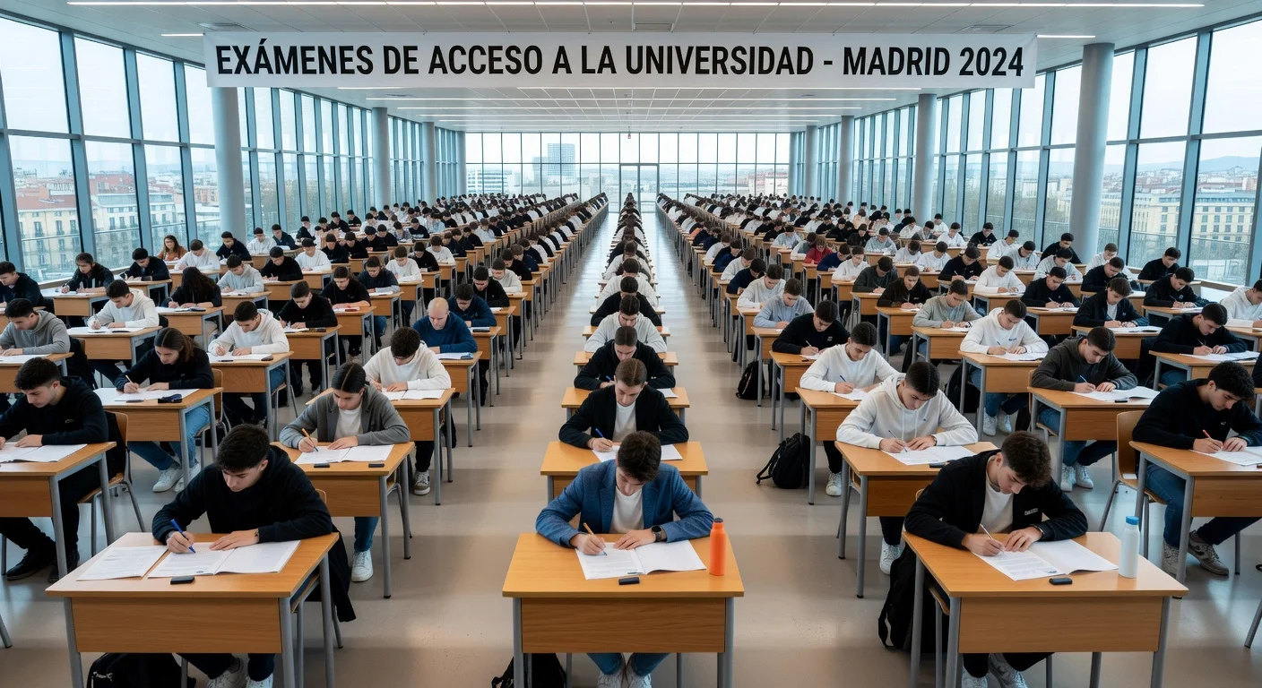 High school students taking university entrance exams in a hall in Madrid