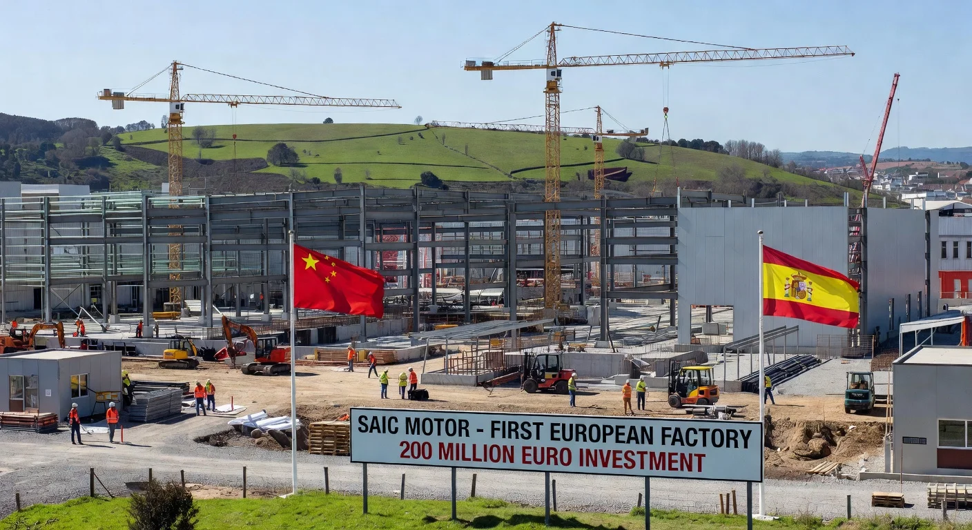 Illustration of SAIC Motor's new factory construction in Galicia, Spain.