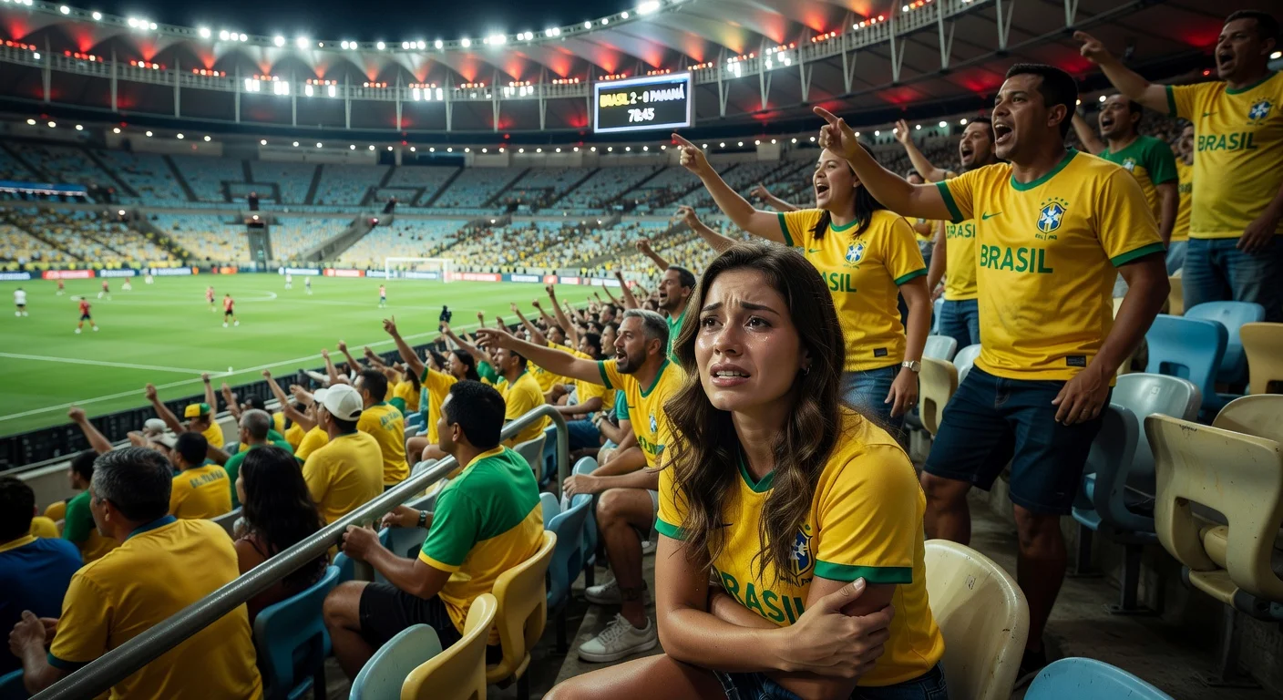 Virginia Fonseca appearing distressed at Maracanã stadium after being heckled during a football match.