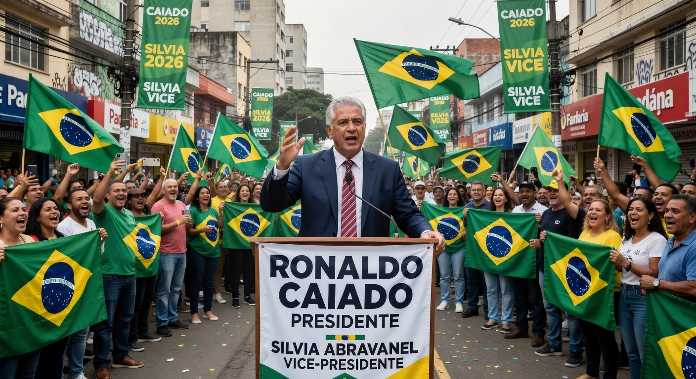 Ronaldo Caiado at a campaign rally in Belo Horizonte promoting Silvia Abravanel as VP prospect