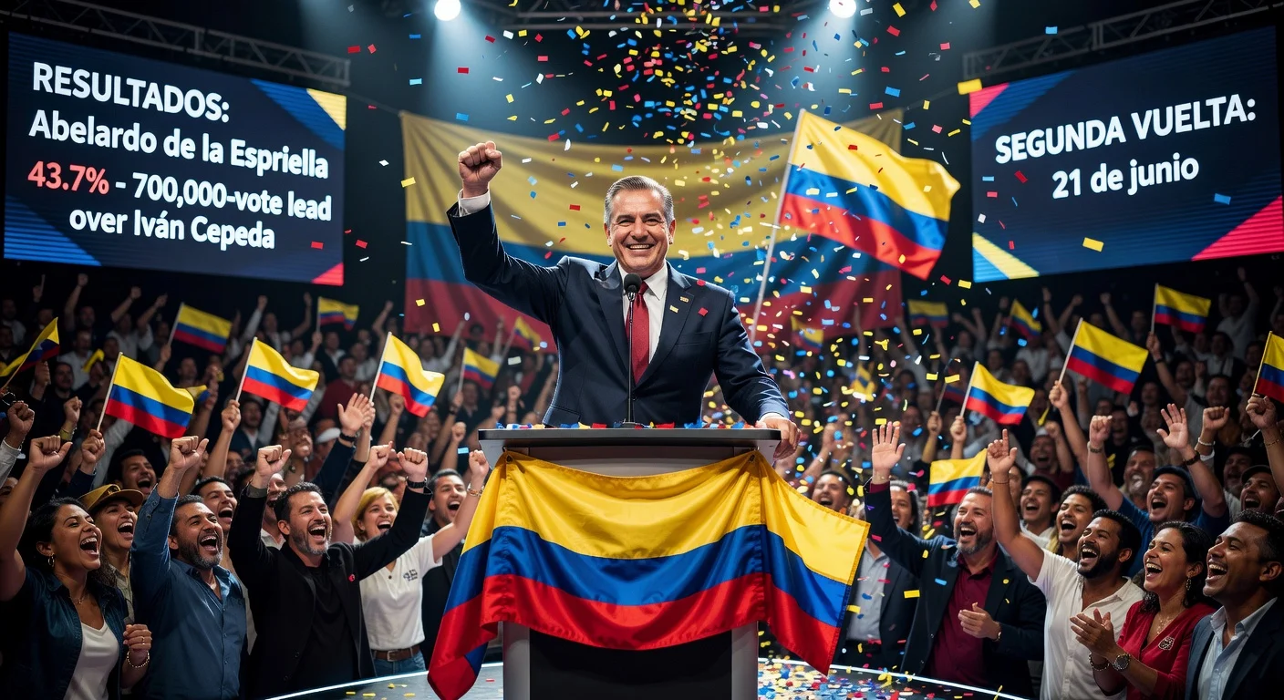 Abelardo de la Espriella celebrating his lead in the Colombian presidential election first round