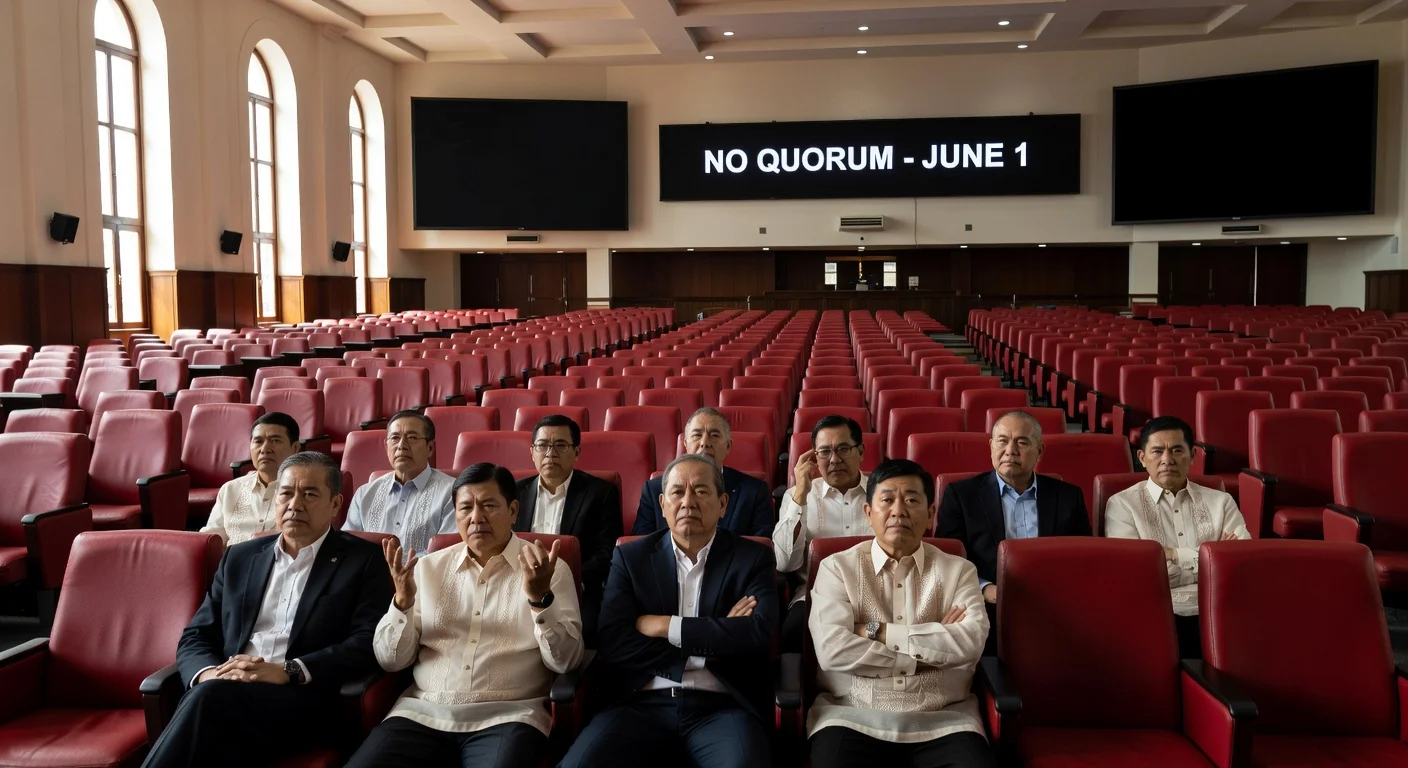 Sparse Philippine Senate chamber with only minority senators present after majority skips session following Jinggoy Estrada arrest