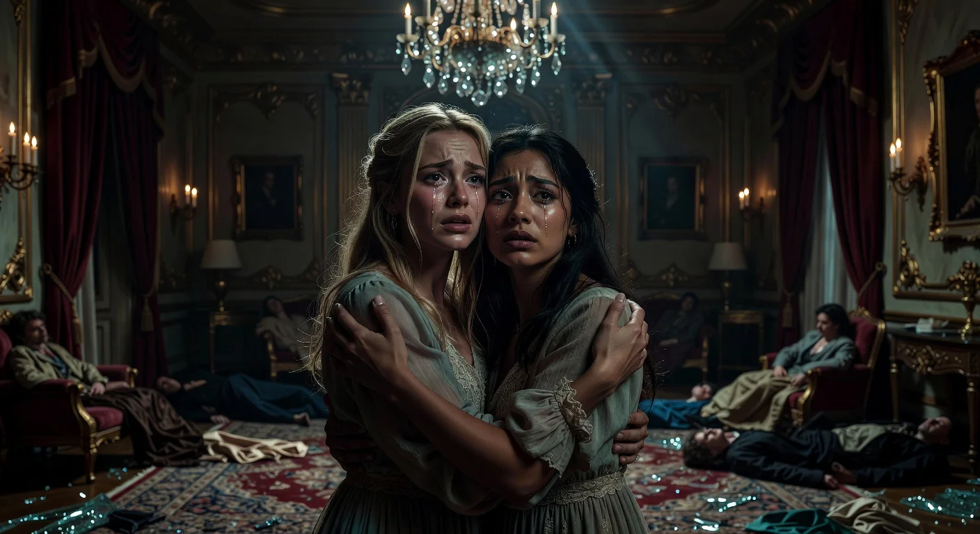 Illustration of Cassie and Maddy reconciling emotionally amid the dramatic events of Euphoria's season 3 finale, including character deaths.