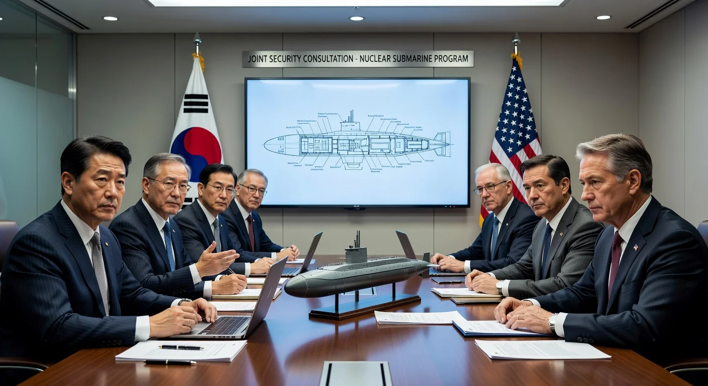 South Korean and U.S. diplomats discussing nuclear submarine acquisition in a security meeting.