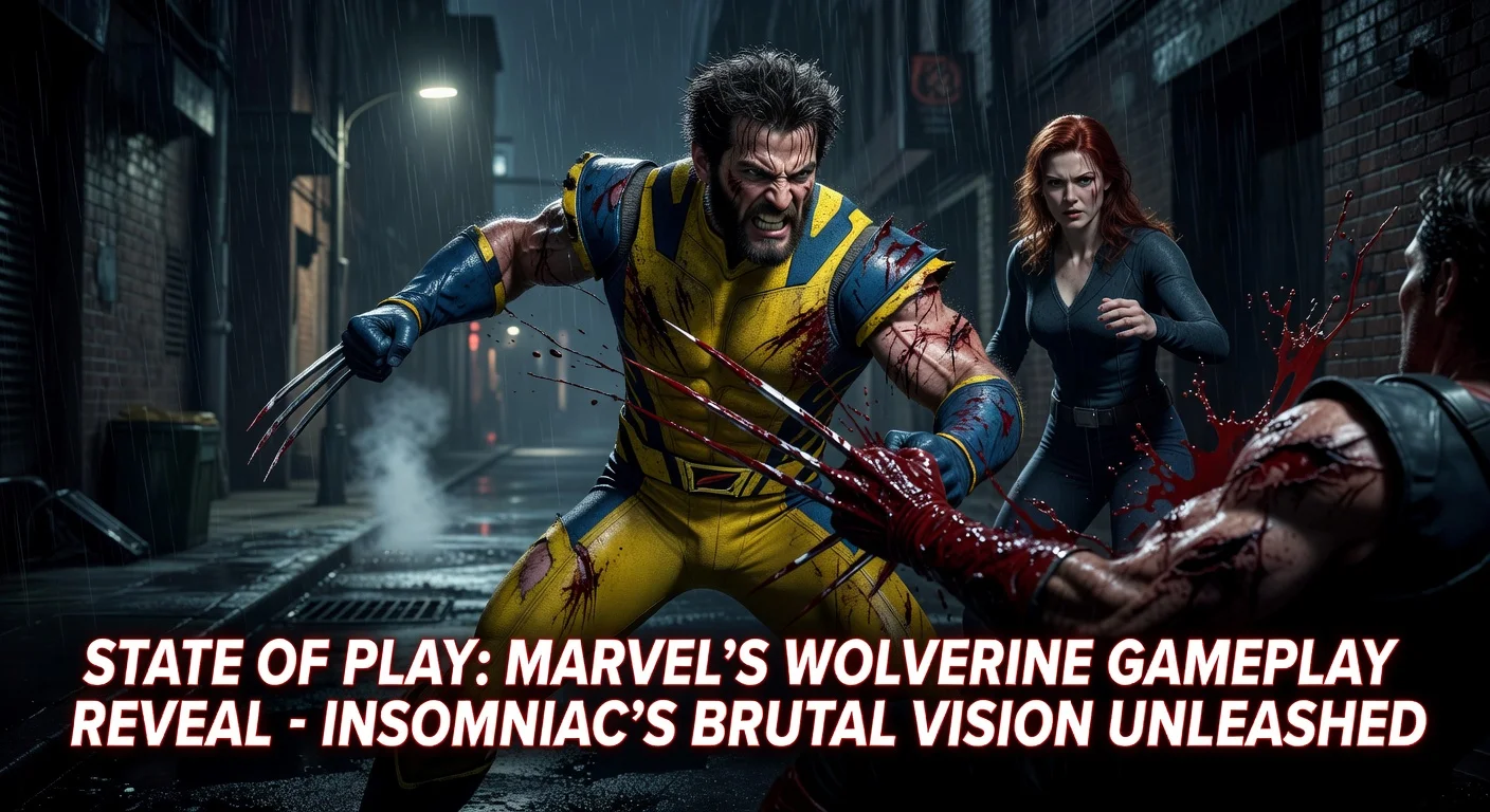 Wolverine in violent gameplay action with Jean Grey from Insomniac's Marvel game reveal.
