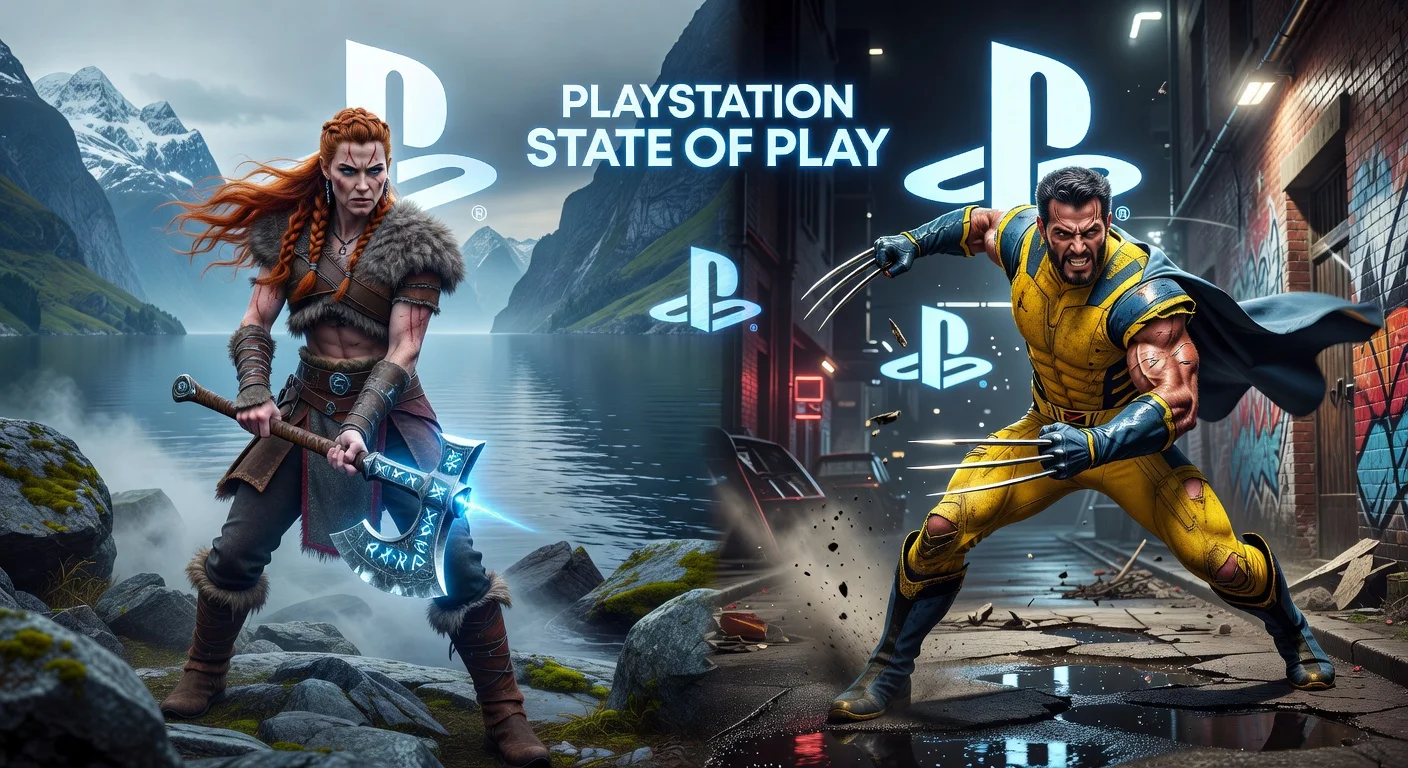 Illustration of Faye from God of War spin-off and Wolverine gameplay from PlayStation State of Play