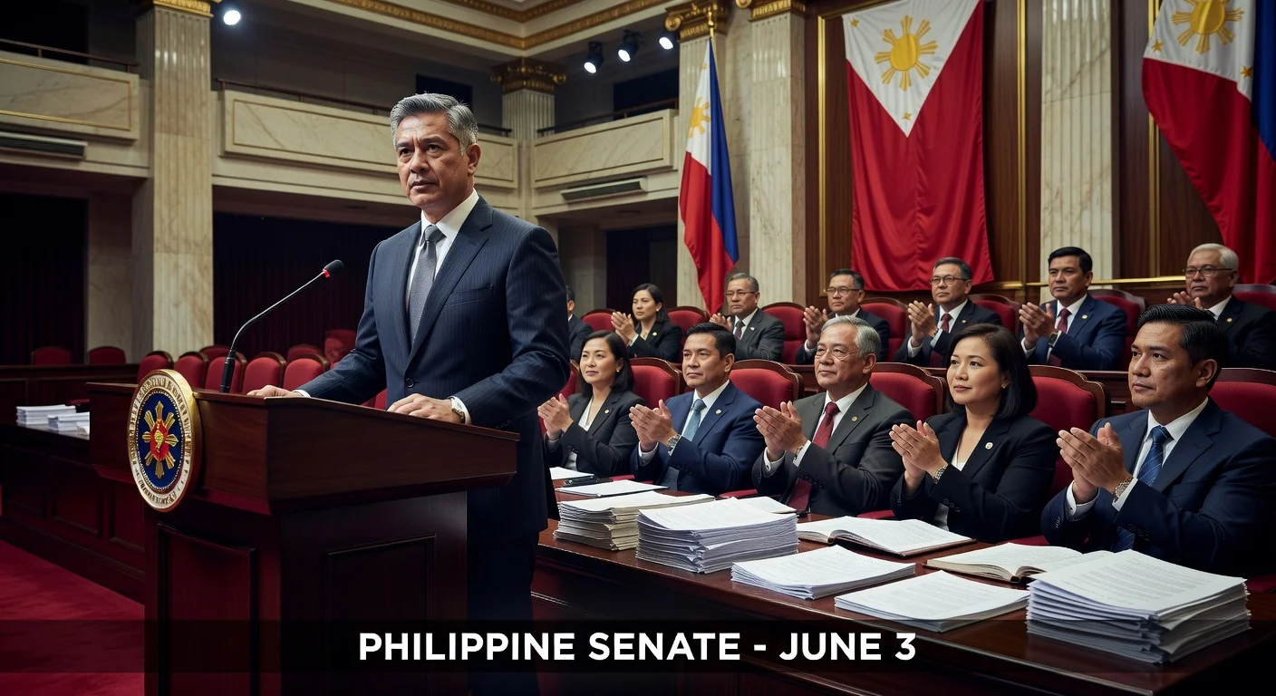 Senator Sherwin Gatchalian stands at the Senate podium during his election as acting president, with 12 senators present in a formal session.