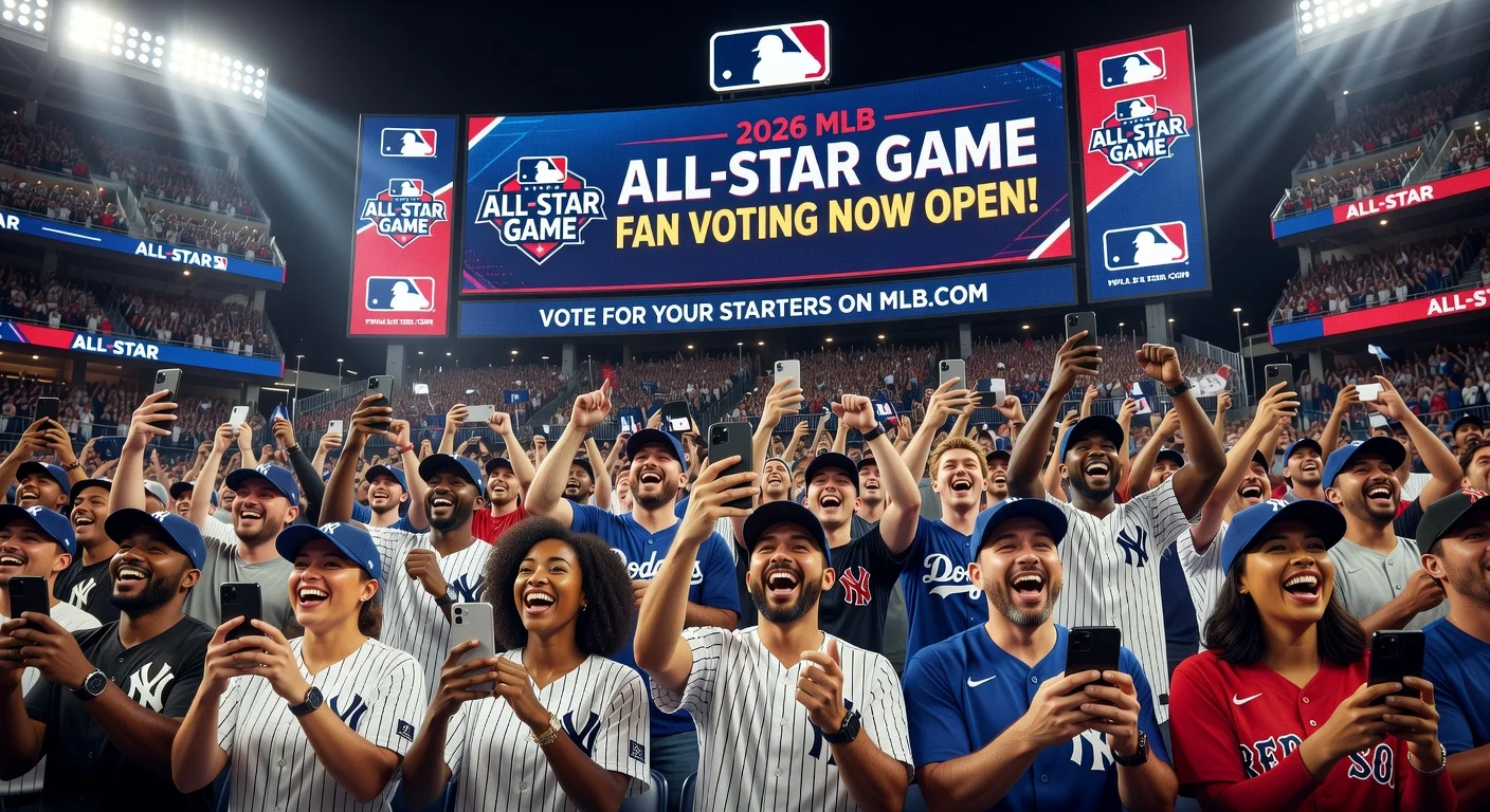 Illustration of fans voting for the 2026 MLB All-Star Game starters.