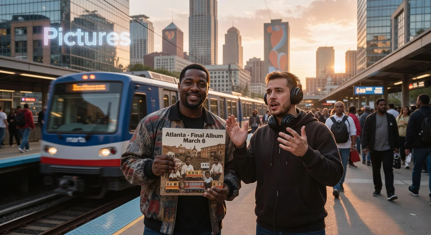 Gnarls Barkley duo CeeLo Green and Danger Mouse at Atlanta MARTA station, announcing final album 'Atlanta' and single 'Pictures'.