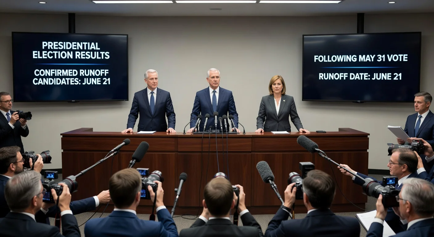 National Electoral Council officials announcing presidential election results at a podium.