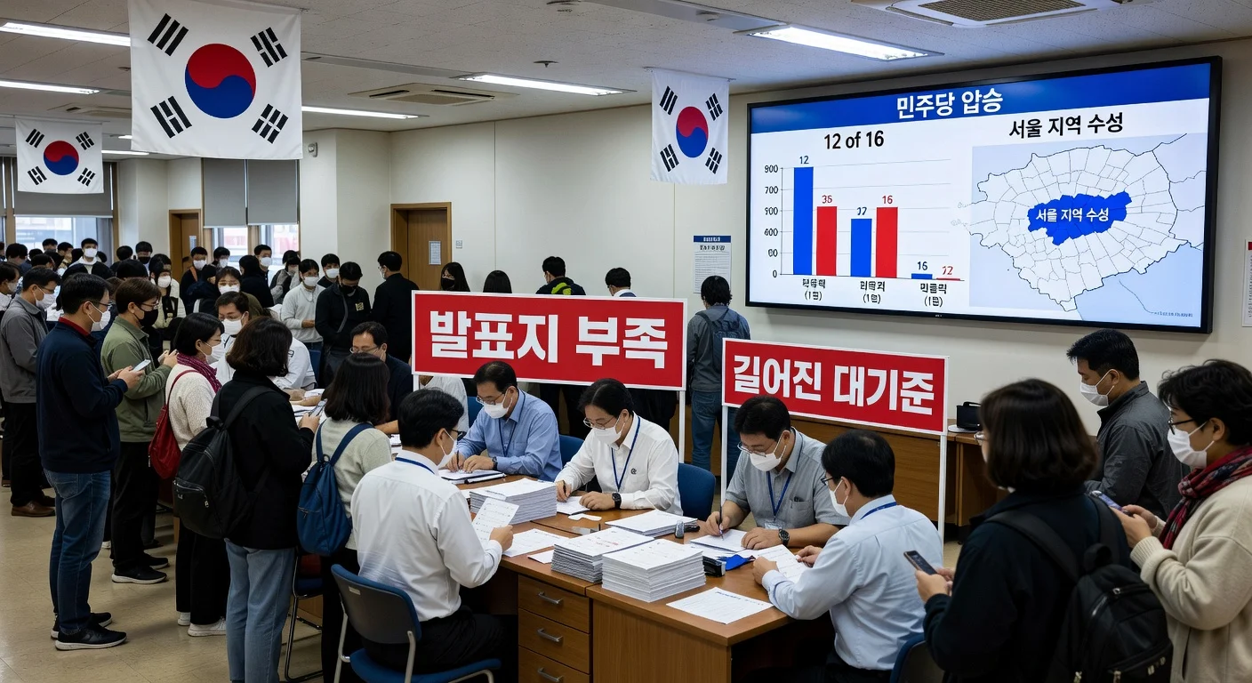 Polling station in Seoul amid South Korea election results showing ruling party landslide