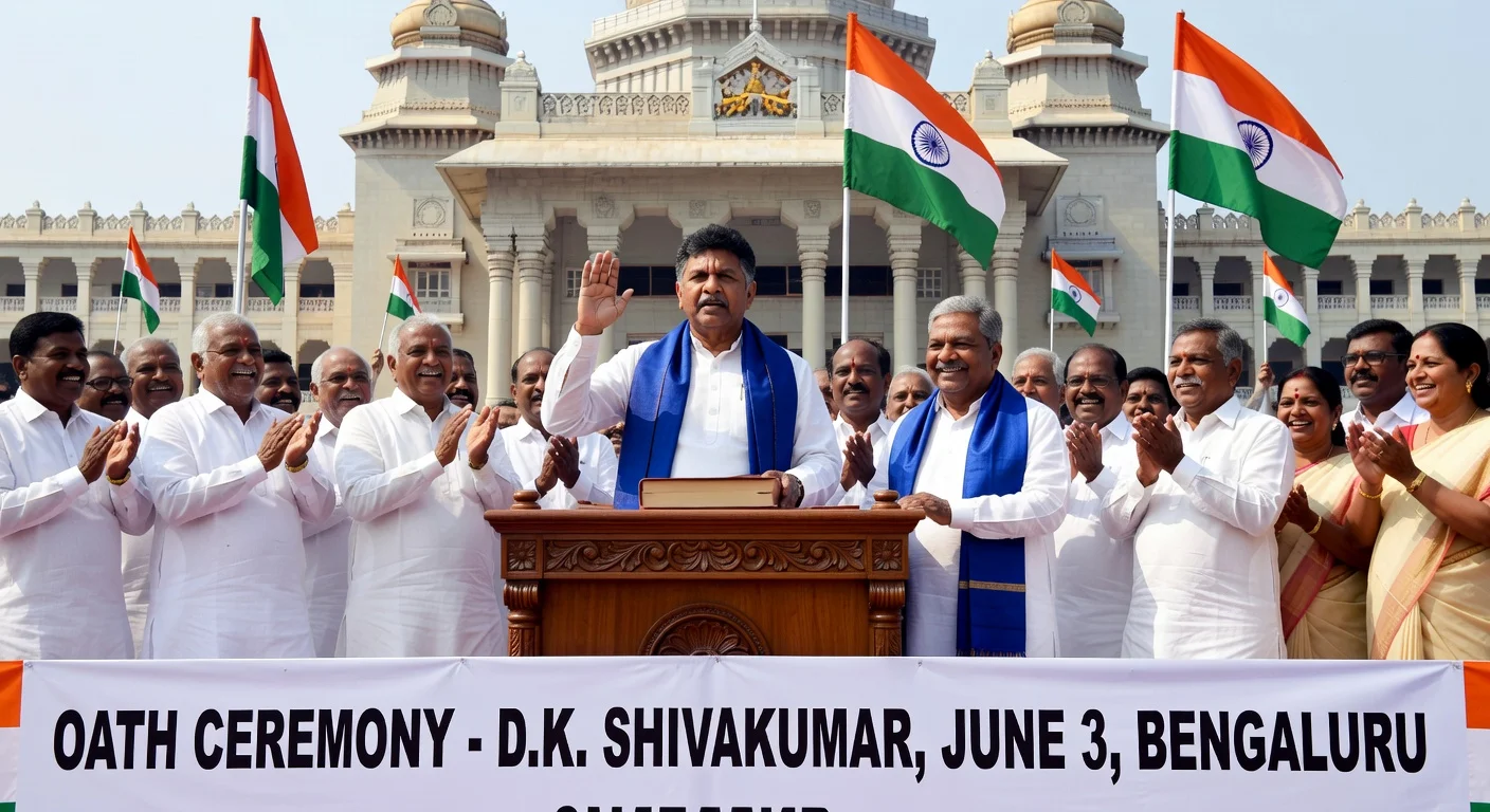 D.K. Shivakumar sworn in as Karnataka CM with Congress leaders at Vidhana Soudha