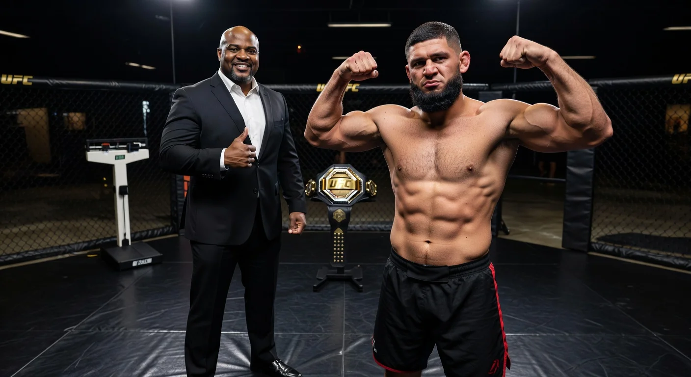 Daniel Cormier enthusiastically endorses Khamzat Chimaev's potential move to UFC light heavyweight division in a vivid gym setting.