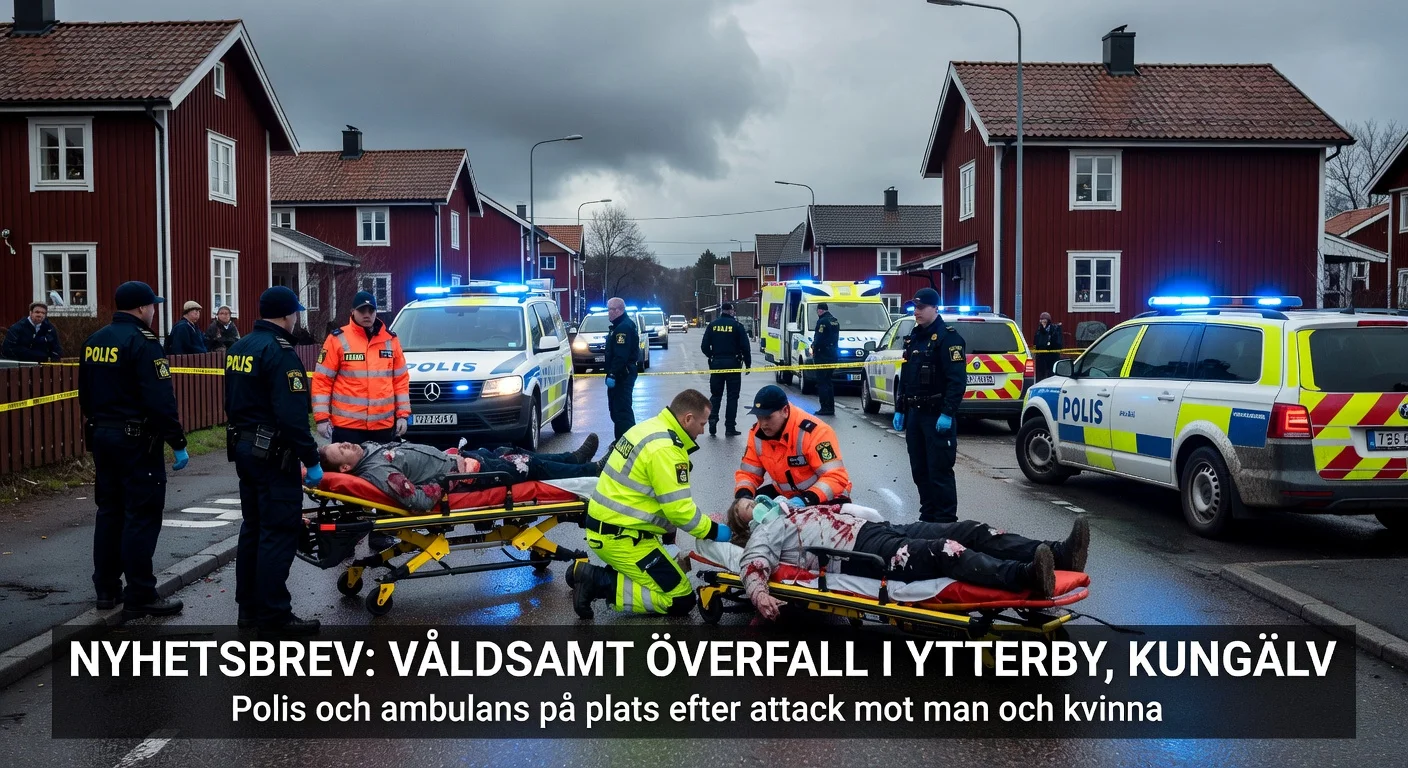 Police and emergency services responding to a violent attack in Ytterby, Kungälv.