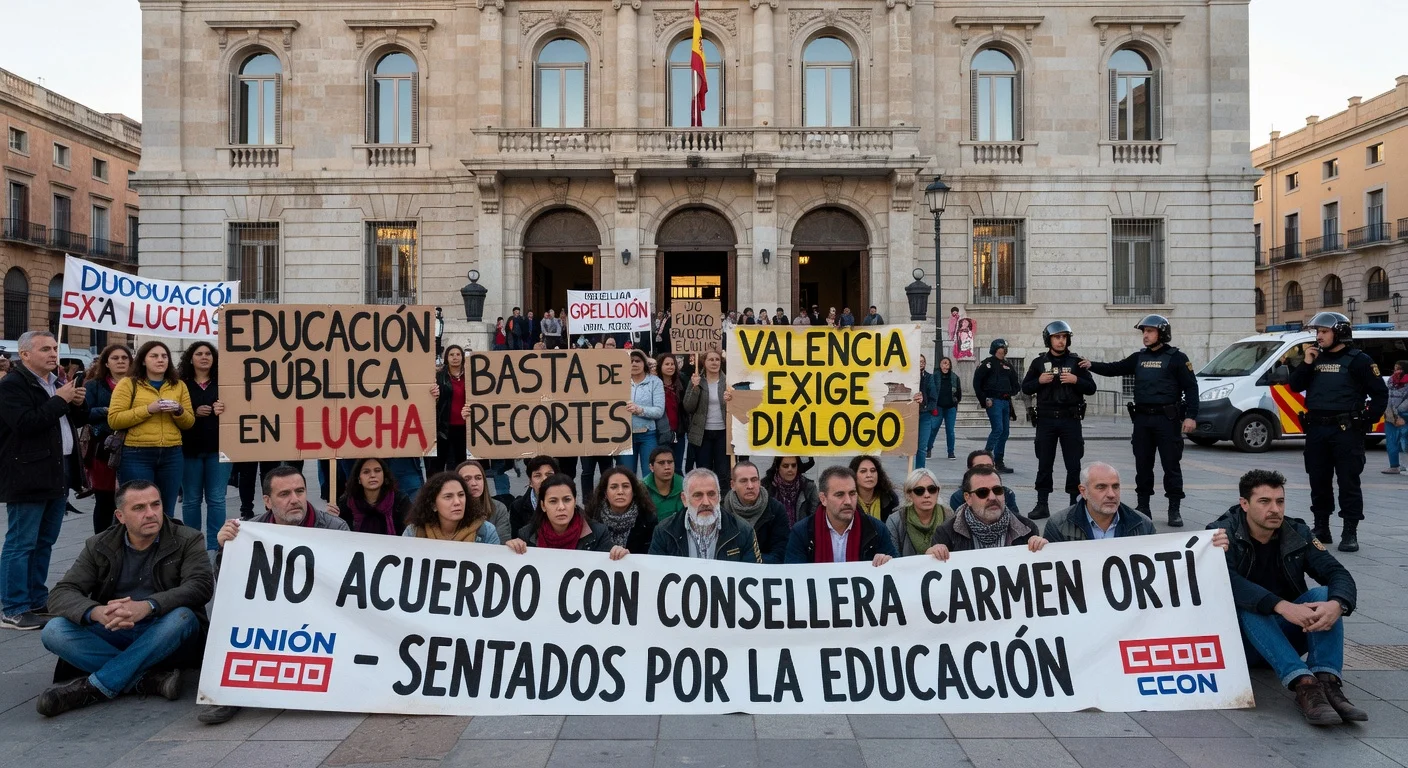 Sit-in protest by educators in Valencia with police incident