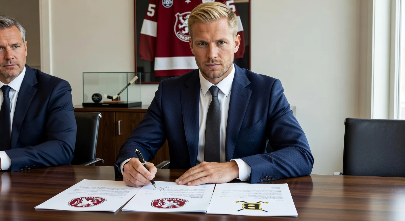 Linus Hultström signing his contract with Linköping HC
