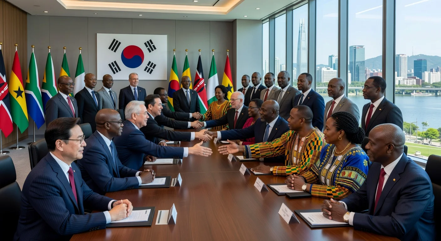 Foreign ministers from South Korea and African countries gathered in a conference room in Seoul for a diplomatic meeting.