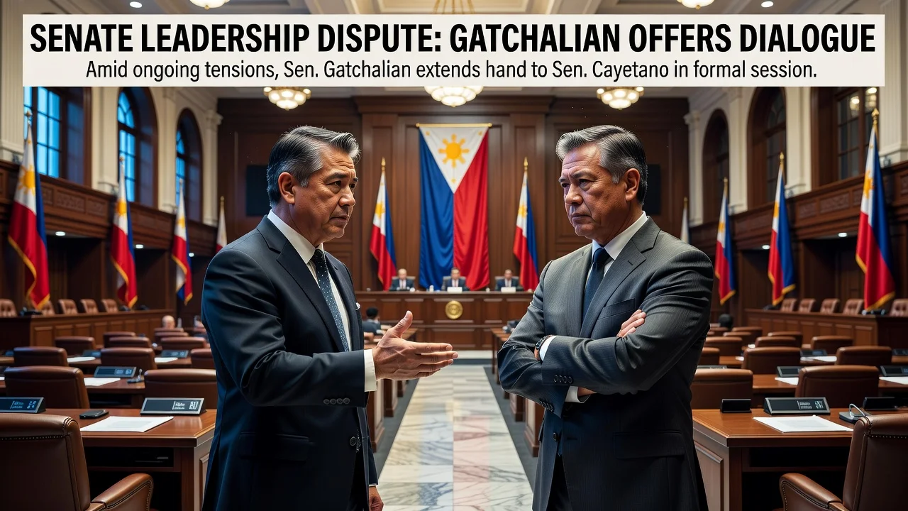 Senators Gatchalian and Cayetano in discussion inside the Philippine Senate chamber