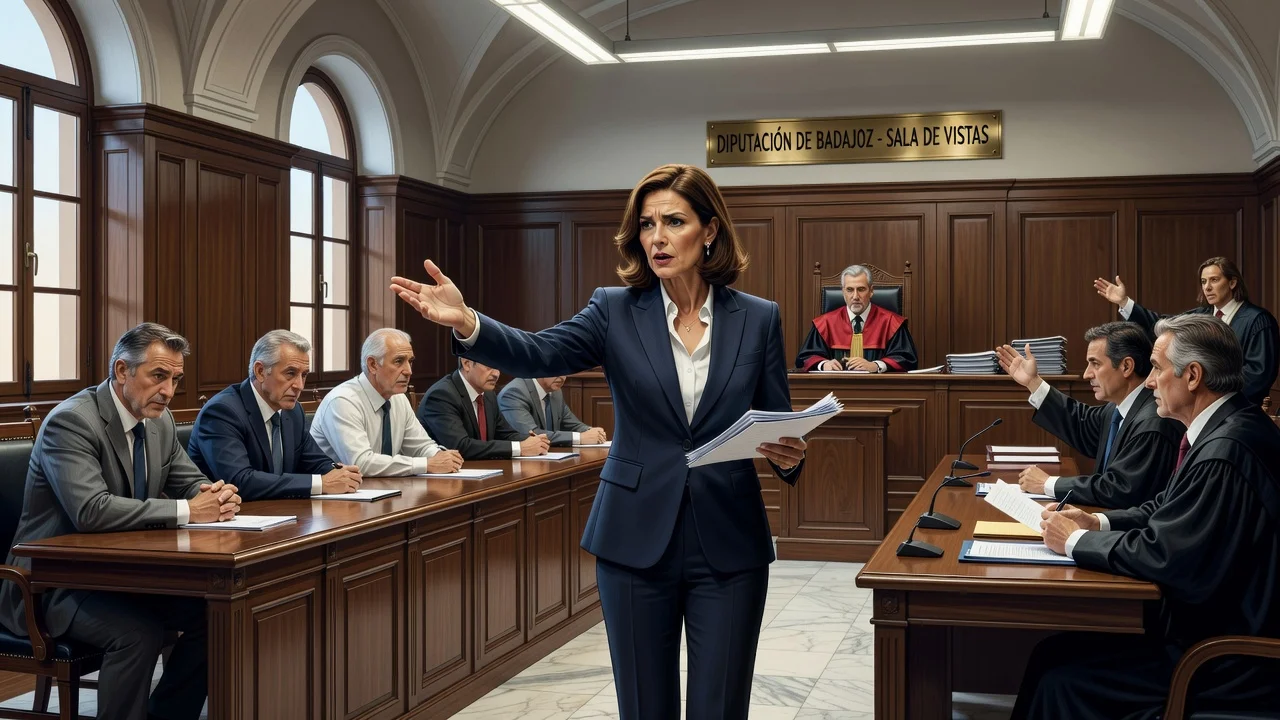 Illustration of a courtroom during the trial where the prosecutor requests acquittal for David Sánchez in the hiring case.
