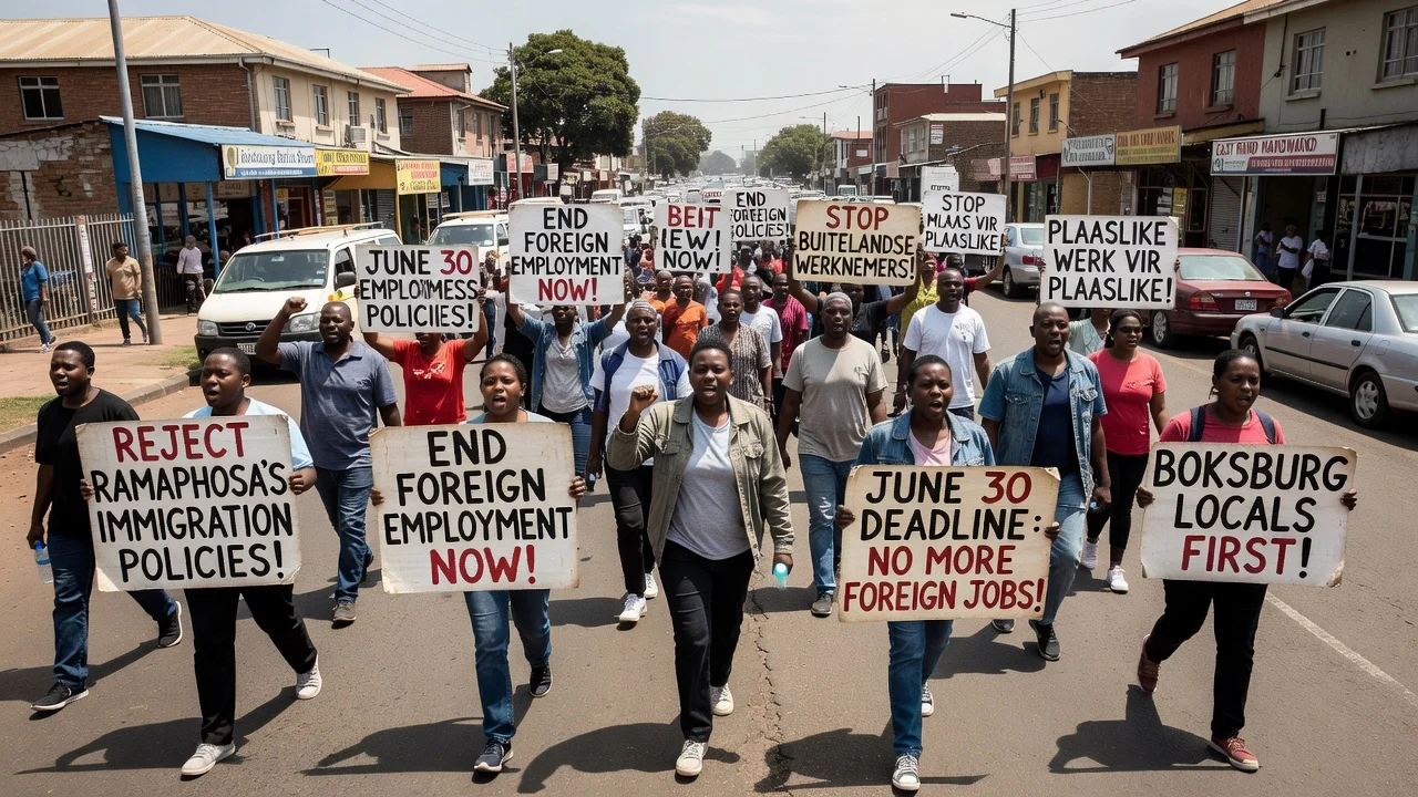 Protesters marching in Boksburg against immigration policies.