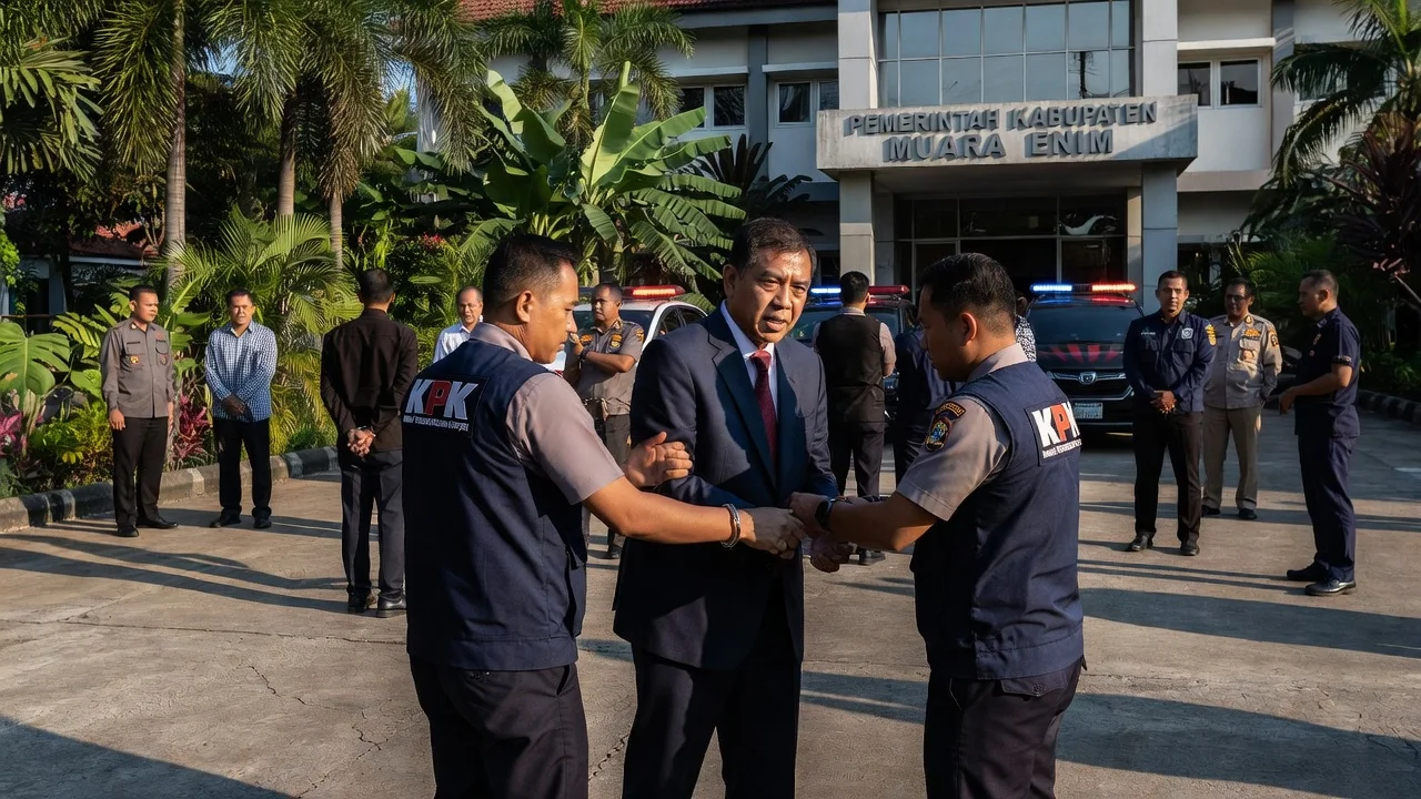 Illustration of the arrest of Muara Enim Regent Edison by KPK agents in South Sumatra during a sting operation.